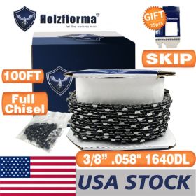 Holzfforma® 100FT Roll 3/8' .058'' Full Chisel Skip Saw Chain With 40 Sets Matched Connecting links and 25 Boxes