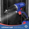 Pro 20V Electric Screwdriver Cordless Drill Power Driver Tools Set 3/8" with LED Work Light