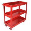 3-Tier Utility Cart, Commercial 3 Shelves Steel Service Tool Cart with Wheels, 330lbs Load Capacity, Red